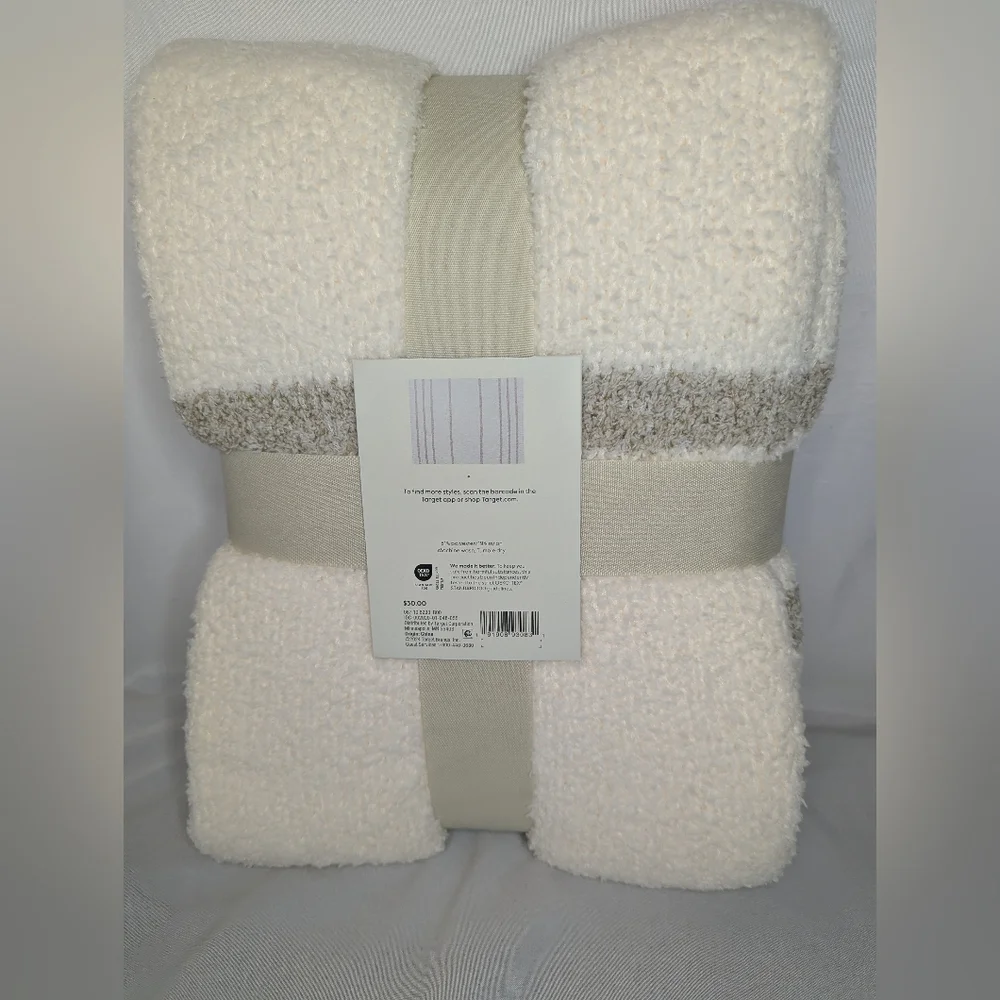 NWT Threshold Cozy Knit Border Striped Throw Blanket